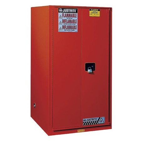 Hazardous Material Storage Cabinet, 60 gal, 2 Shelves, Steel, 34 in W x 65 in H x 34 in D, Red MPN:896001