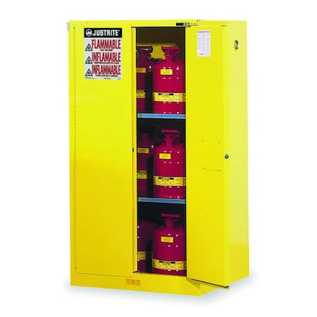 Hazardous Material Storage Cabinet, 60 gal, 2 Shelves, Steel, 34 in W x 65 in H x 34 in D, Yellow MPN:896020