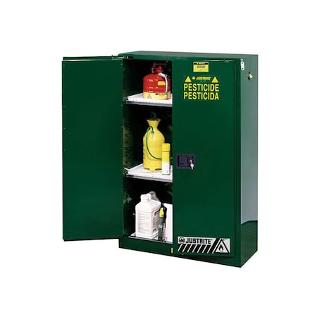 Hazardous Material Storage Cabinet, 60 gal, 2 Shelves, Steel, 34 in W x 65 in H x 34 in D, Green MPN:896024