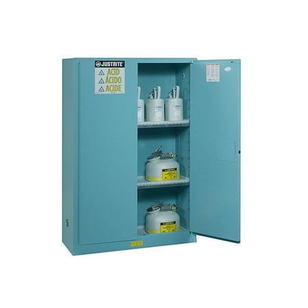 Hazardous Material Storage Cabinet, 60 gal, 2 Shelves, Steel, 34 in W x 65 in H x 34 in D, Blue MPN:896082