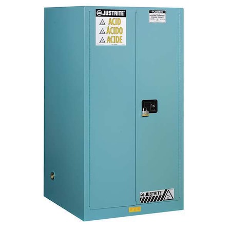 Hazardous Material Storage Cabinet, 90 gal, 2 Shelves, Steel, 43 in W x 65 in H x 34 in D, Blue MPN:899022