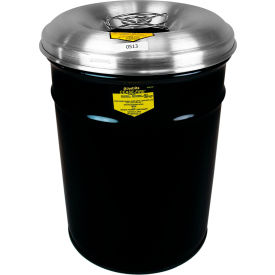 Justrite® Cease Fire Round Waste Receptacle with Aluminum Head & Grill Guard 6 Gal. Cap Black 26626K