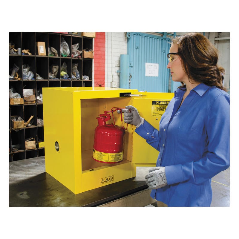 Justrite Yellow Countertop & Compact Cabinets, Self Closing Cabinet, 4 Gallon MPN:400-890420