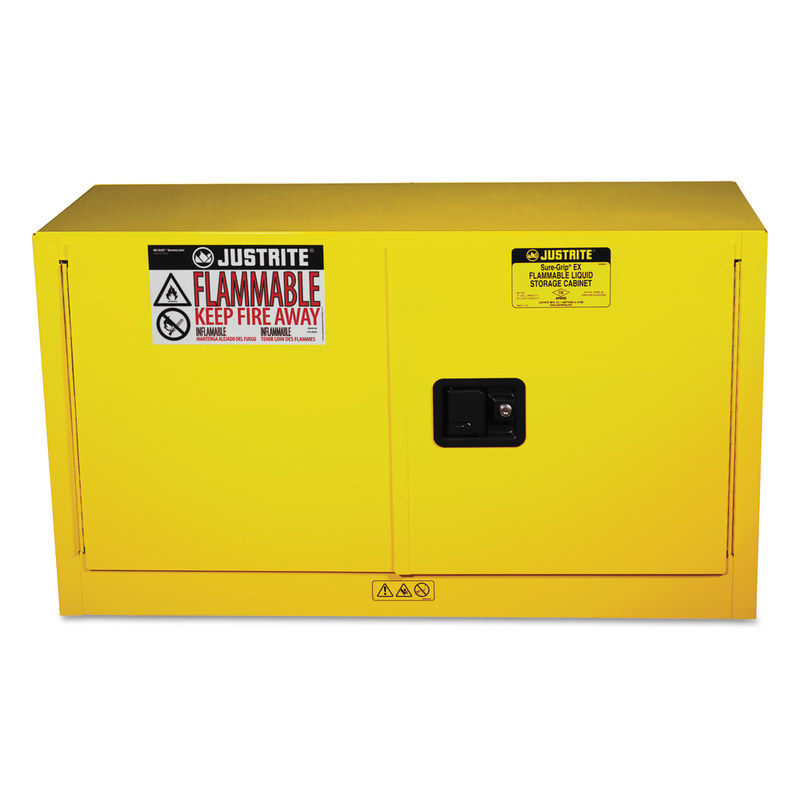 Justrite Yellow Piggyback Safety Cabinets, Self Closing Cabinet, 17 Gallon MPN:400-891720