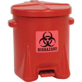 Eagle 6 Gallon Poly Safety Biohazardous Waste Can Red - 943BIO 943BIO