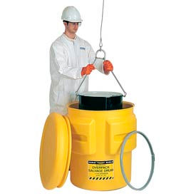 Eagle 1665 Plastic Salvage Drum - 65 Gallon - Yellow with Metal Band & Bolt 1665