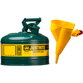 Justrite® Type I Steel Safety Can With Funnel 1 Gallon (4L) Self-Close Lid Green 7110410 7110410