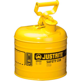 Justrite® Type I Steel Safety Can 2 Gallon (7.5L) Self-Close Lid Yellow 7120200 7120200
