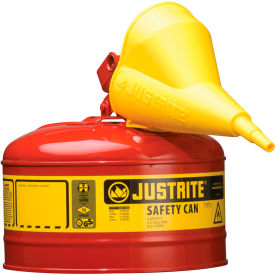 Justrite® Safety Can Type I-2-1/2 Gallon Galvanized Steel with Funnel Red 7125110 7125110