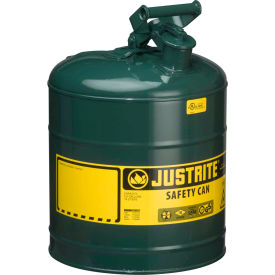 Justrite® Type I Steel Safety Can 5 Gallon (19L) Self-Close Lid Green 7150400 7150400
