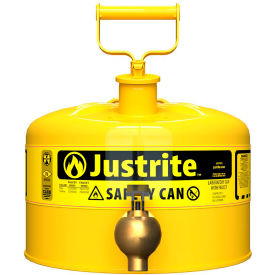 Justrite® Safety Can For Laboratories Type I Bottom Faucet 2.5 Gallon Yellow 7225240