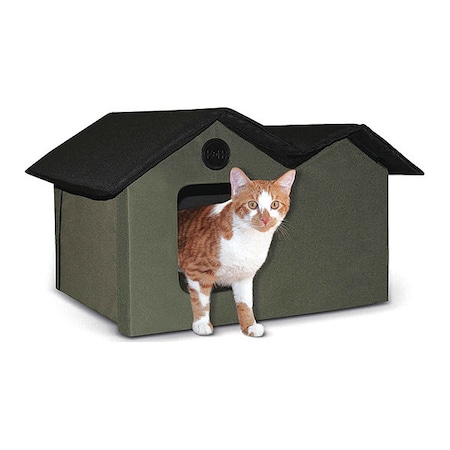 Unheated Outdoor Kitty House, X-Wide, Olive/Black 21.5