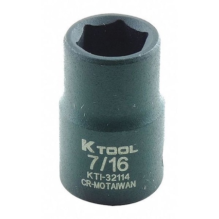 3/8 in Drive Impact Socket Standard Socket, black oxide, SAE, 7/16in., 1-3/16in.L, Hex MPN:KTI-32114