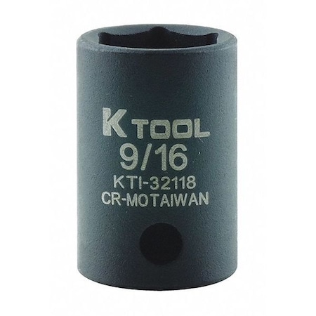 3/8 in Drive Impact Socket Standard Socket, black oxide, SAE, 9/16in., 1-3/16in.L, Hex MPN:KTI-32118