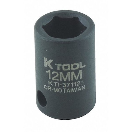 3/8 in Drive Impact Socket Standard Socket, black oxide, Metric, 12mm, 1-3/16in.L, Hex MPN:KTI-37112