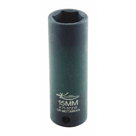 3/8 in Drive Impact Socket Deep Socket, black oxide, Metric, 15mm, 2-1/2in.L, Hex MPN:KTI-37215