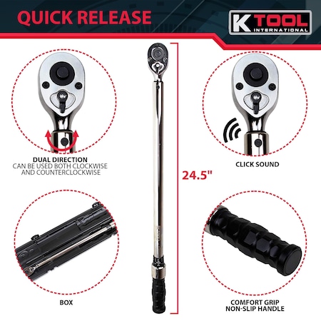 Adjustable Ratcheting Torque Wrench Usa Made, 30-250 Ft/Lb, 1/2