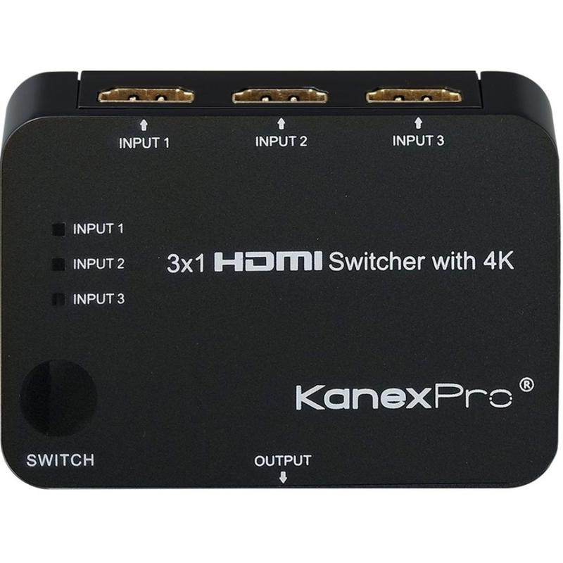 KanexPro 3x1 HDMI Switcher with 4K Support - Home Theater, TV, Blu-ray Disc Player, PlayStation 4, Xbox, HDTV, Projector, PlayStation 3, DVD Player Compatible - 3 x HDMI Digital Audio/Video In, 1 x HDMI Digital Audio/Video Out, 1IR In (Min Order Qty 2) MP