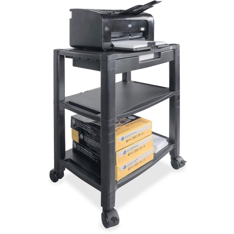 Kantek Mobile 3-Shelf Printer/Fax Stand, 75 lb Load Capacity, 3 x Shelf(ves), 24.50inH x 20inW x 13.25inD, Floor, Black MPN:PS640