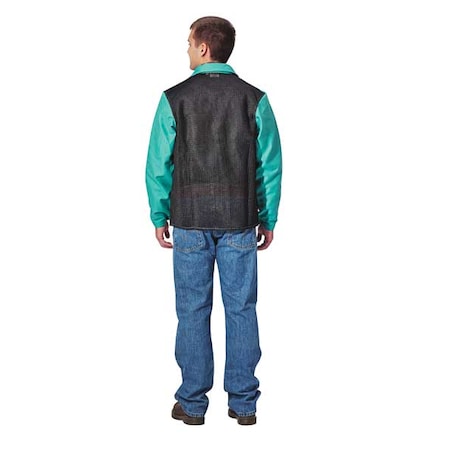 Welding Jacket, Sateen w/Cane Back and Kevlar® Thread, 9 oz, 30 in Length, Snaps Closure, Green MPN:804GRCN2XL