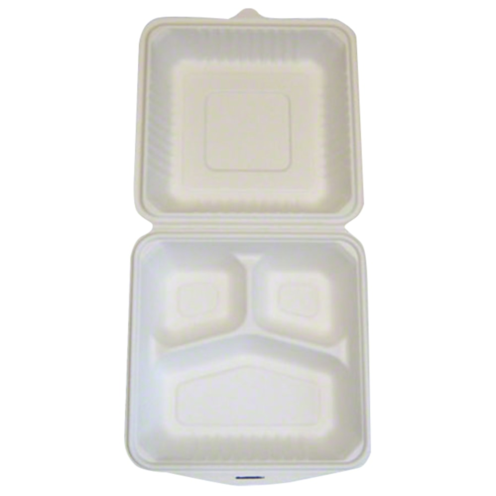 3-Section Hinged-Paper Food Containers, 8in x 8in, Carton Of 200 MPN:HL83