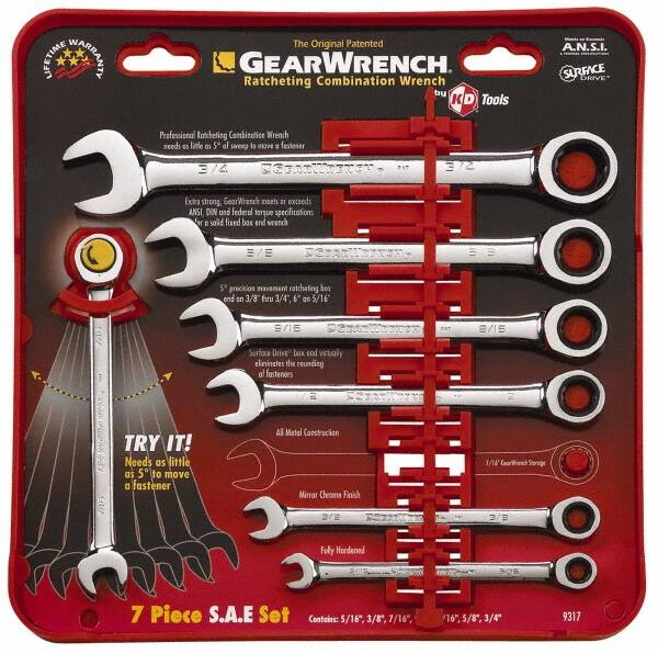 Combination Wrench Set: 7 Pc, 10 mm 12 mm 13 mm 14 mm 15 mm 18 mm & 8 mm Wrench, Metric MPN:9417