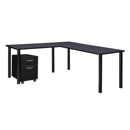 Kee L-Desks with Storage, 66 D X 29 H, 66 W X Wood, Metal MPN:MLSPM662442GYBPBK