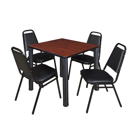 Kee Square Table & Chair Set, Wood, Metal, Vinyl Top, Cherry MPN:TB3030CHBPBK29BK