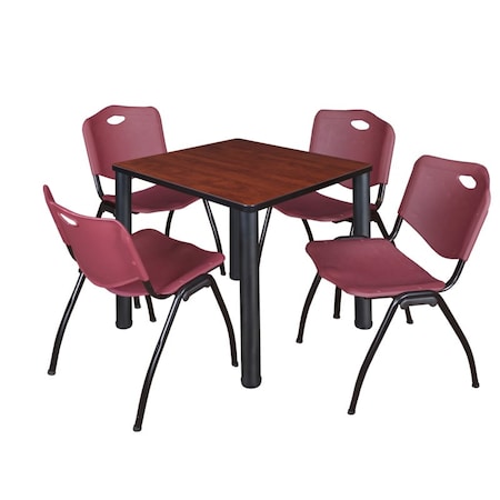 Kee Square Table & Chair Set, Wood, Metal, Plastic Top, Cherry MPN:TB3030CHBPBK47BY