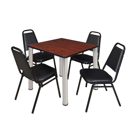 Kee Square Table & Chair Set, Wood, Metal, Vinyl Top, Cherry MPN:TB3030CHBPCM29BK