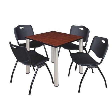 Kee Square Table & Chair Set, Wood, Metal, Plastic Top, Cherry MPN:TB3030CHBPCM47BK