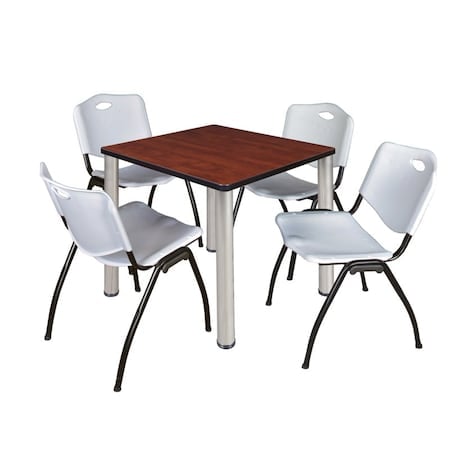 Kee Square Table & Chair Set, Wood, Metal, Plastic Top, Cherry MPN:TB3030CHBPCM47GY