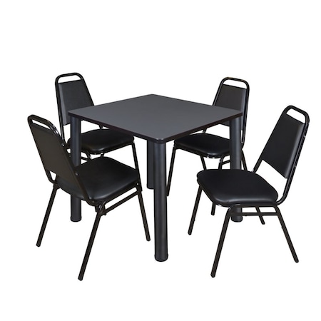 Kee Square Table & Chair Set, Wood, Metal, Vinyl Top, Grey MPN:TB3030GYBPBK29BK