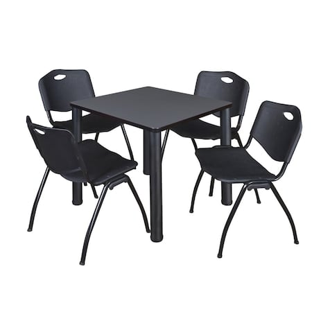 Kee Square Table & Chair Set, Wood, Metal, Plastic Top, Grey MPN:TB3030GYBPBK47BK