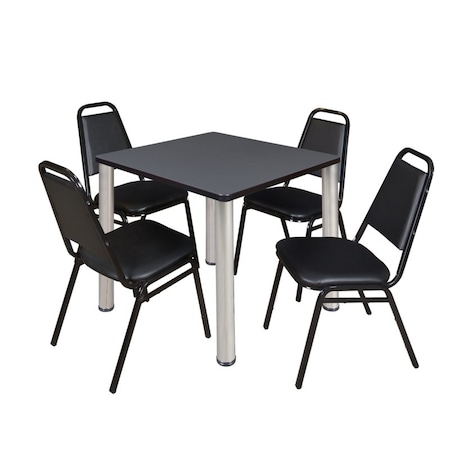 Kee Square Table & Chair Set, Wood, Metal, Vinyl Top, Grey MPN:TB3030GYBPCM29BK