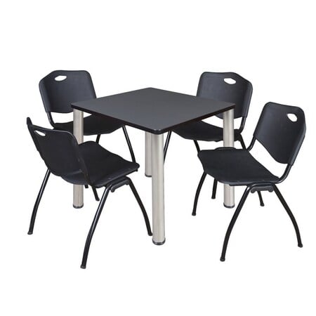 Kee Square Table & Chair Set, Wood, Metal, Plastic Top, Grey MPN:TB3030GYBPCM47BK