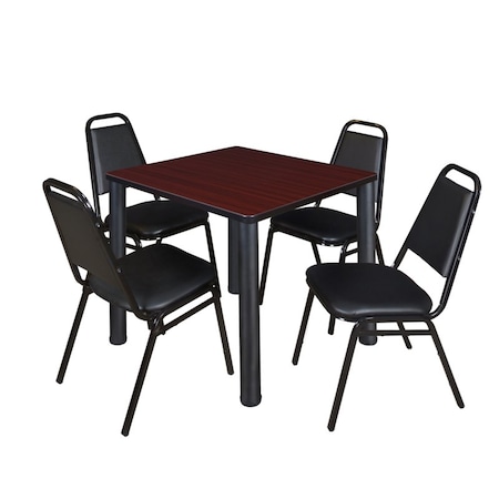 Kee Square Table & Chair Set, Wood, Metal, Vinyl Top, Mahogany MPN:TB3030MHBPBK29BK