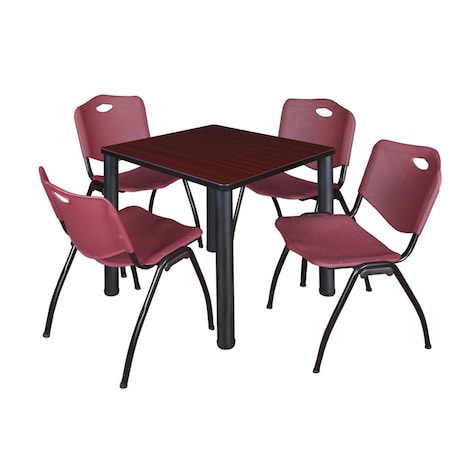 Kee Square Table & Chair Set, Wood, Metal, Plastic Top, Mahogany MPN:TB3030MHBPBK47BY