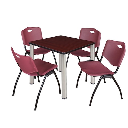 Kee Square Table & Chair Set, Wood, Metal, Plastic Top, Mahogany MPN:TB3030MHBPCM47BY