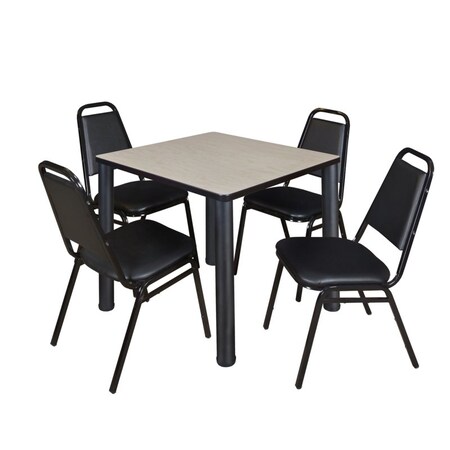Kee Square Table & Chair Set, Wood, Metal, Vinyl Top, Maple MPN:TB3030PLBPBK29BK