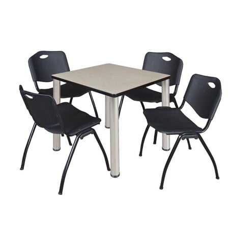 Kee Square Table & Chair Set, Wood, Metal, Plastic Top, Maple MPN:TB3030PLBPCM47BK