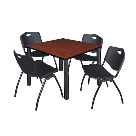 Kee Square Table & Chair Set, Wood, Metal, Plastic Top, Cherry MPN:TB3636CHBPBK47BK