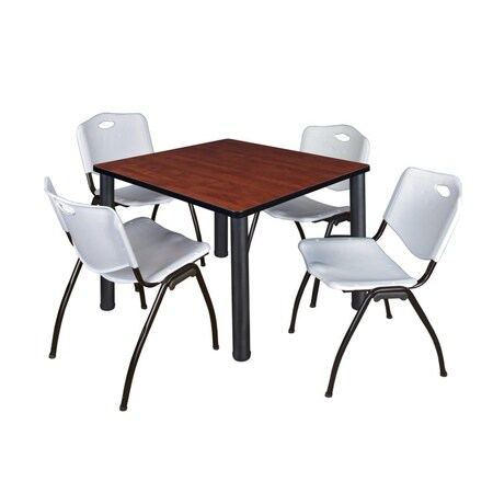 Kee Square Table & Chair Set, Wood, Metal, Plastic Top, Cherry MPN:TB3636CHBPBK47GY