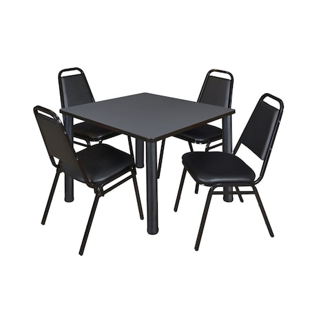 Kee Square Table & Chair Set, Wood, Metal, Vinyl Top, Grey MPN:TB3636GYBPBK29BK