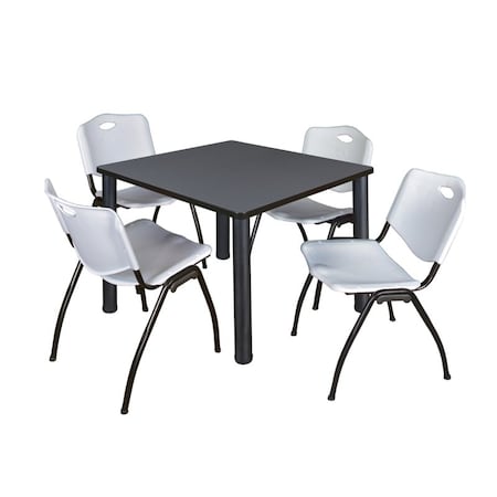 Kee Square Table & Chair Set, Wood, Metal, Plastic Top, Grey MPN:TB3636GYBPBK47GY