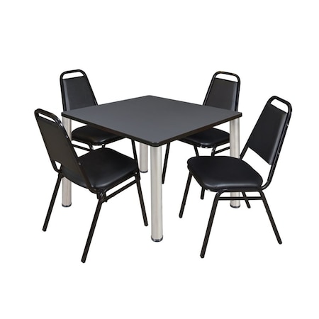 Kee Square Table & Chair Set, Wood, Metal, Vinyl Top, Grey MPN:TB3636GYBPCM29BK