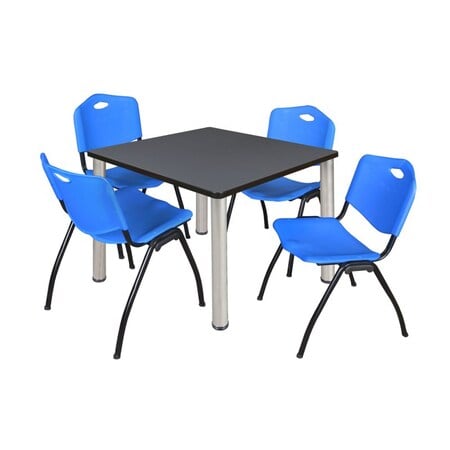 Kee Square Table & Chair Set, Wood, Metal, Plastic Top, Grey MPN:TB3636GYBPCM47BE