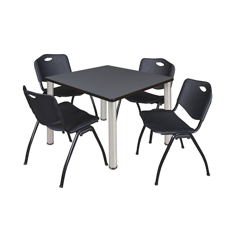 Kee Square Table & Chair Set, Wood, Metal, Plastic Top, Grey MPN:TB3636GYBPCM47BK