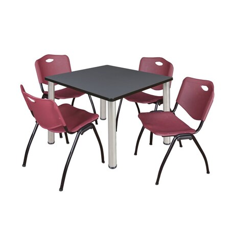 Kee Square Table & Chair Set, Wood, Metal, Plastic Top, Grey MPN:TB3636GYBPCM47BY