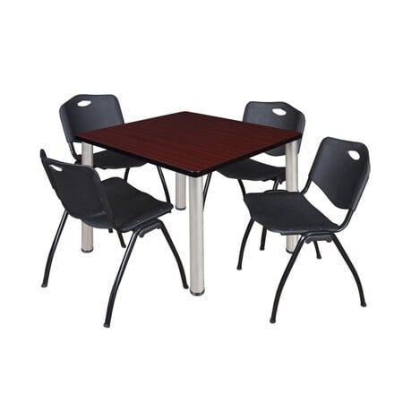 Kee Square Table & Chair Set, Wood, Metal, Plastic Top, Mahogany MPN:TB3636MHBPCM47BK